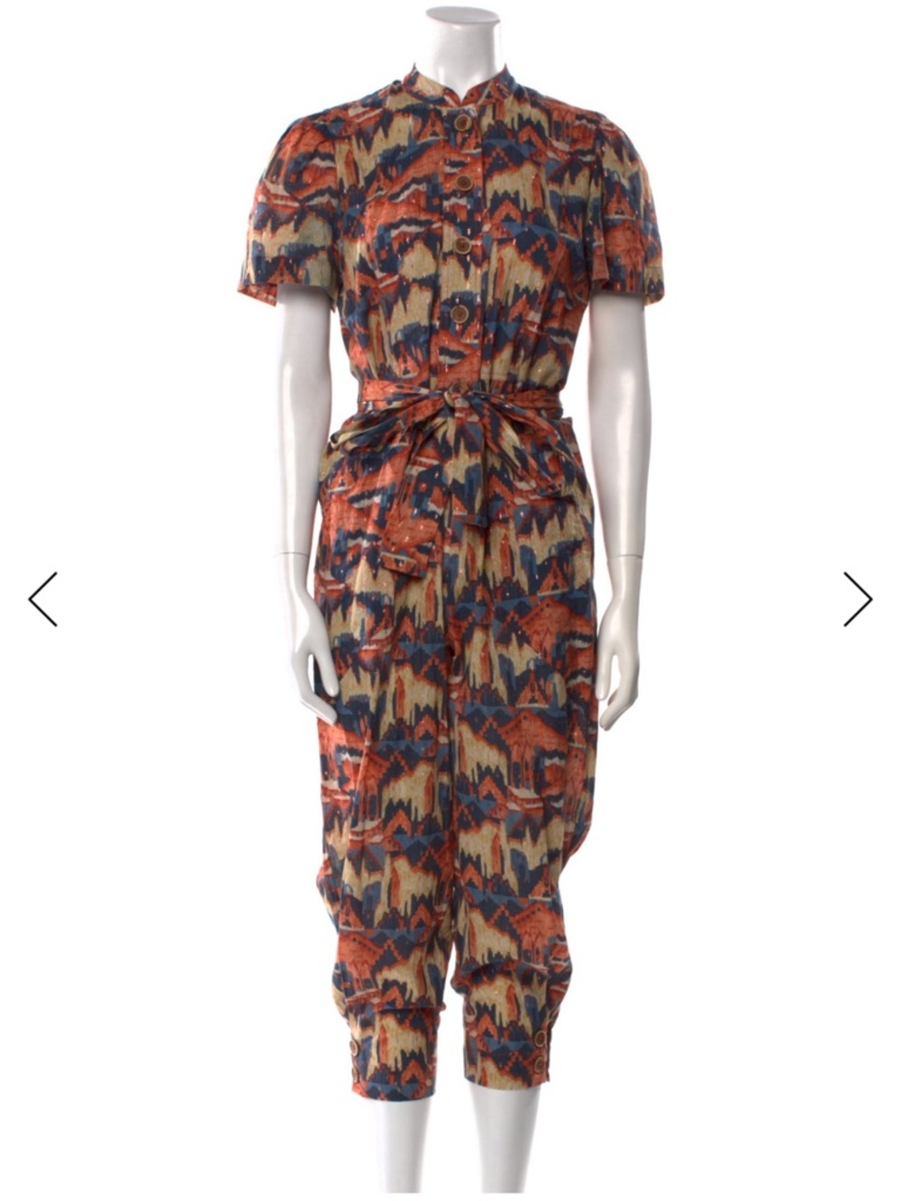 CHUFY Urpi Shimmered Cotton Jumpsuit in Rust & Blue SMALL